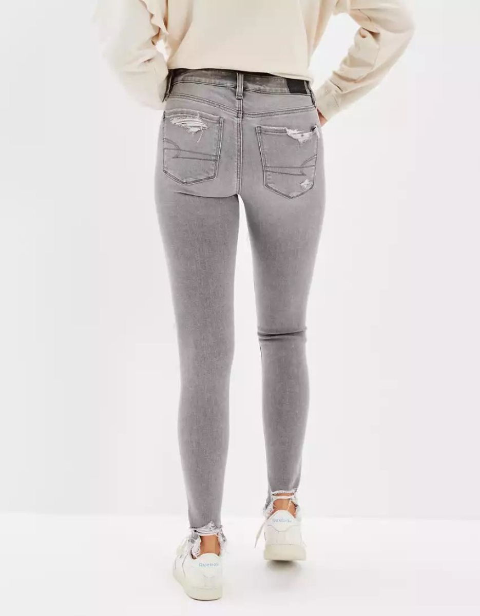 Jean American Eagle AE Ne(x)t Level Ripped Low-Rise Jegging Grise Femme | ERB-34587672